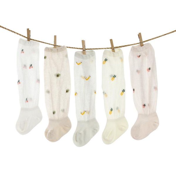 

socks summer thin born baby mesh cotton knee high girls sock toddler fruit boys casual for 2021, Pink;yellow