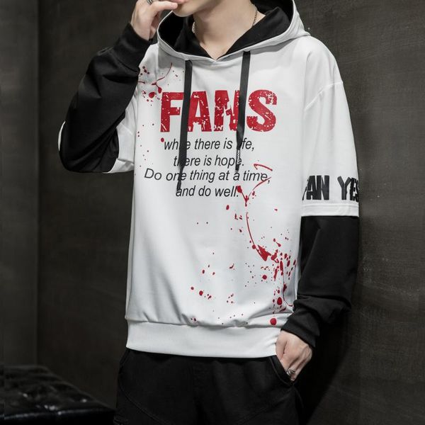 

men's hoodies & sweatshirts letter printed pullover men streetwear fashion spring autumn casual patchwork, Black