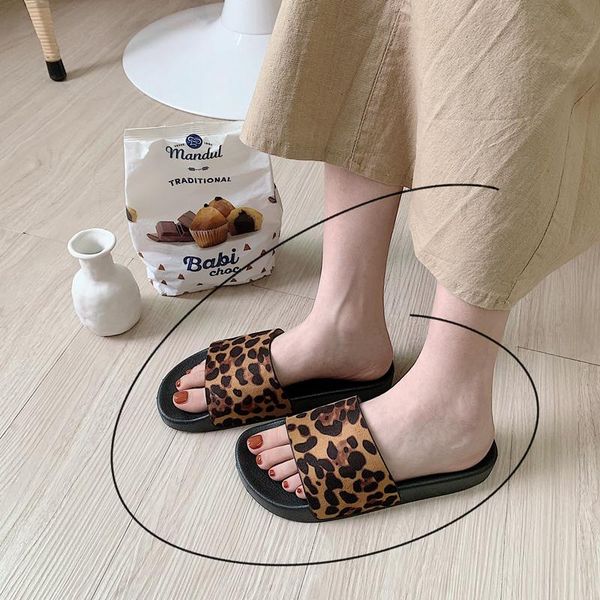 

retro leopard print women slippers soft bottom for bathroom shower non slip slides beach sandals ladies shoes, Black