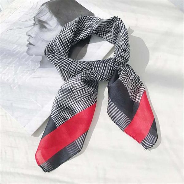 

scarves 2021 hijab scarf women bandana silk foulard femme hair versatile lattice color matching small kerchief retro, Blue;gray