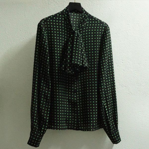 

women's blouses & shirts fancy ol'polka dot 100% silk long sleeves c766, White