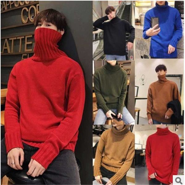 

men's sweaters 2021 harajuku sweater winter warm turtleneck pure color korean casual knitted pullover, White;black