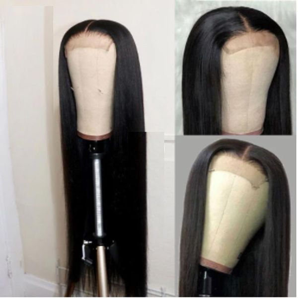 

synthetic wigs natural black silky straight lace front wig for women with baby hair middle ratio pre plucked heat temperature