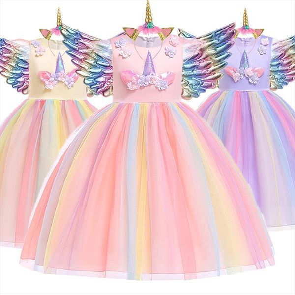 

girls unicorn easter princess girl dress kids tutu for children costume birthday party wedding vestidos, Red;yellow