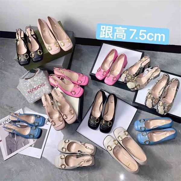 

g horse clasp single shoes women 2021 new square head mary jane high heels thick heel shallow mouth back empty sandals, Black