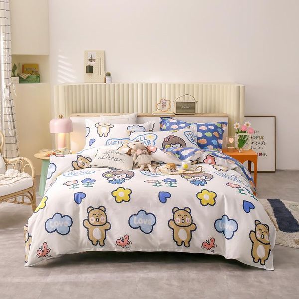 

bedding sets cute print set fashion double design skin-friend cotton fabric quilt cover sheet pillowcase enjoy soft nightoceania