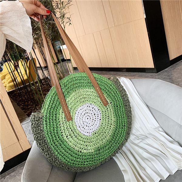 

factory outlet women handbag hand-woven summer beach bag large capacity simple circular fashion shoulder bags summers straw beachs handbags, Black;red