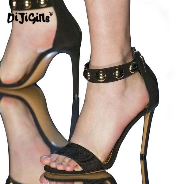 

european fashion rivet fine with high heels strap ankle female sandals sapato feminino sandalias, Black