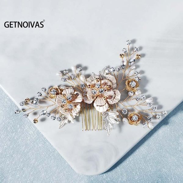 

hair clips & barrettes fairy beautiful bride headwear handmade fresh water pearl retro gold color flower comb modelling wedding fashion jewe, Golden;silver