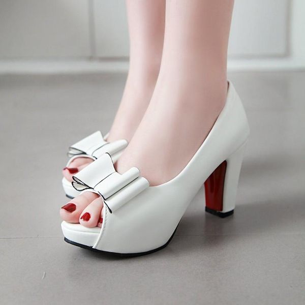 

dress shoes pxelena 2021 spring ladies wedding white bride pumps high heels peep toe bowknot slip on party women plus size, Black