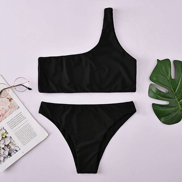 

the bikini multi color one shoulder split swimsuit bikini for women, White;black