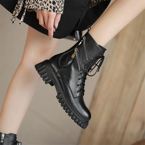 

boots 2021 winter fashion women round toe thick heel handmade short youth women's shoes punk platform, Black