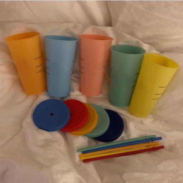 

fast delivery 24oz color changing cup plastic drinking tumblers with lid and straw candy colors reusable cold drinks cup magic mugs