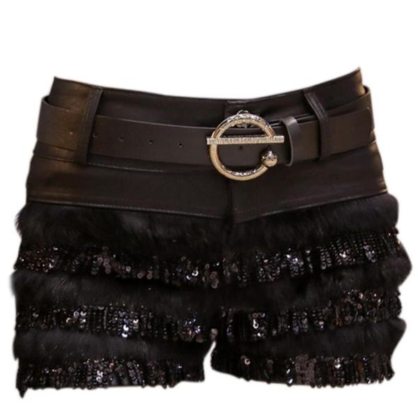 

autumn winter pu leather shorts women hair stitching sequins boots pants women's jeans, Blue