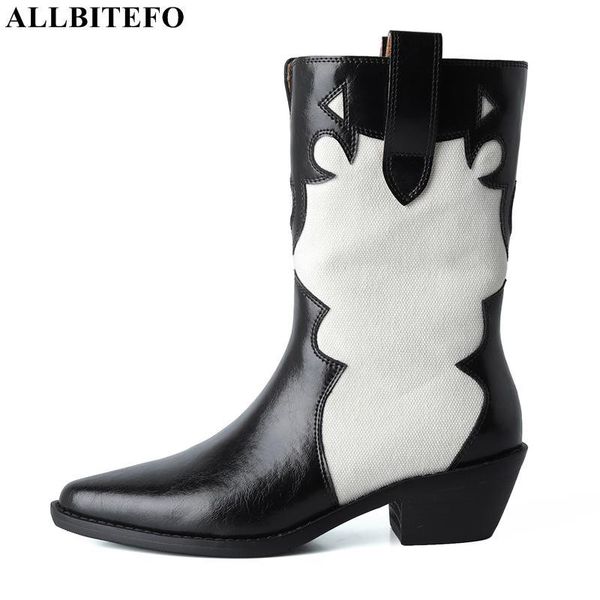 

boots allbitefo 2021 arrival pointed toe soft genuine leather women high heel fashion girls ankle motorcycle, Black