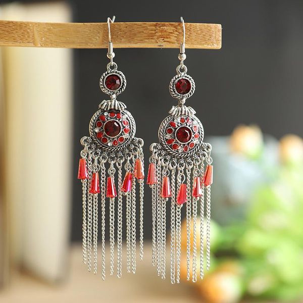 

hoop & huggie style baroque exotic circular compass long-style chinese wind earrings women vintage tassel, Golden;silver