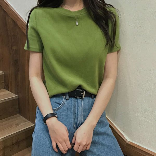 

women's t-shirt cotton short sleeve summer korean fashion students matcha green solid loose vhs0, White