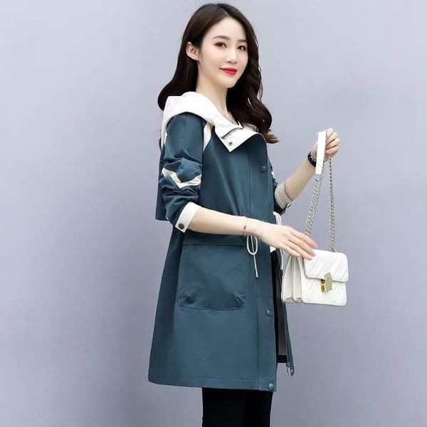 

women's trench coats 2021 women windbreaker jacket spring autumn fashion korea style vintage long overcoat female casual loose coat y10, Tan;black