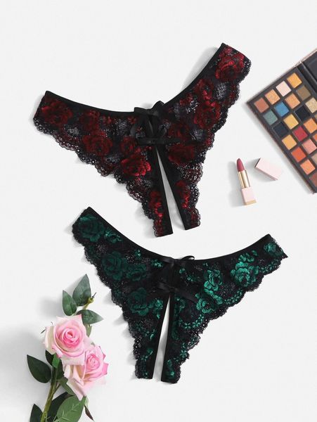 

plus lace scallop trim crotchless panty l1un#, Black;white