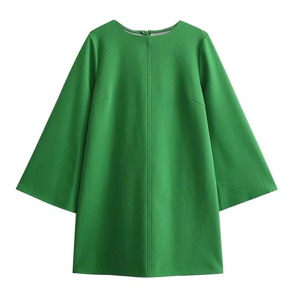 

casual dresses fashion women o neck green mini dress female flare sleeve clothes lady loose vestido d8687, Black;gray