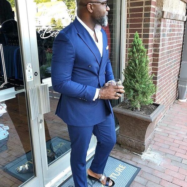 

men's suits & blazers blue men for business slim fit groom wear tuxedos terno masculino 2 pcs (jacket+pants) bridegroom costume homme b, White;black