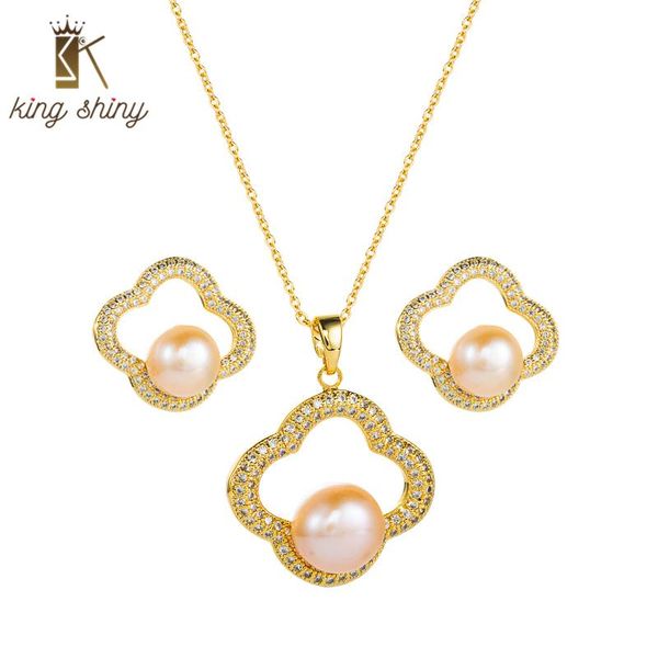 

earrings & necklace king shiny luxury crystal stud romantic fresh water gold color jewelry set bridal wedding accessory, Silver