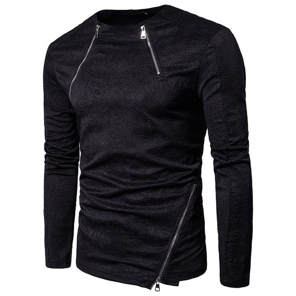 

men's hoodies & sweatshirts sweater oblique zipper solid color big body embossed pattern fashion pullover spring and autumn, Black