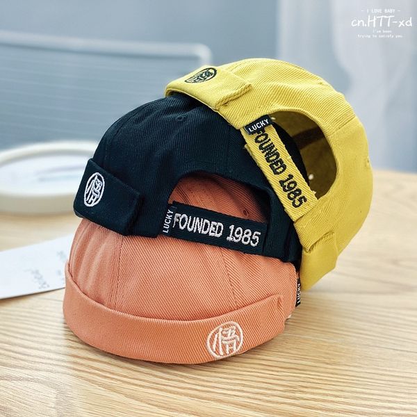 

spring children's landlord hat boys and girls fashion letter brimless baby melon personality beret pumpkin, Blue;gray