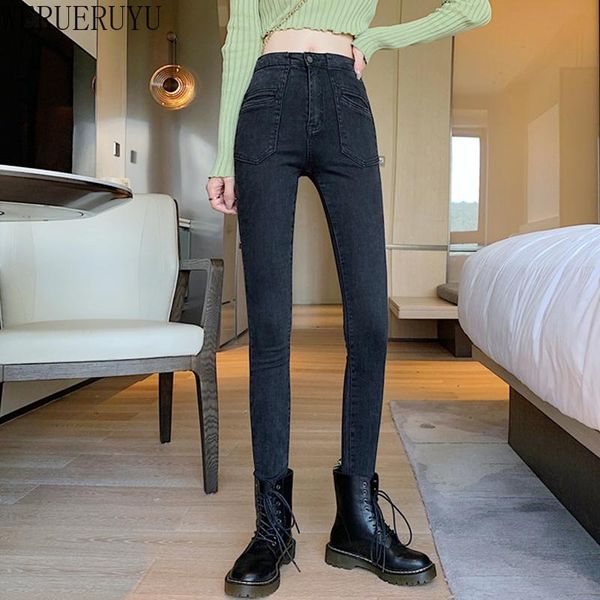 

women's pants & capris werueruyu high waist jeans skinny woman black mom pencil denim, Black;white