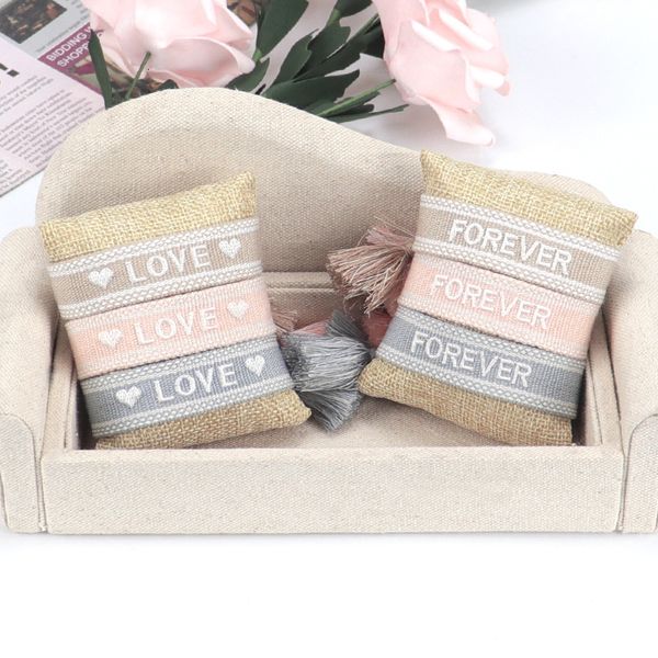 

bangles bracelet creative embroidered word woven tassel couple lover personalized letter simple trinket, Black