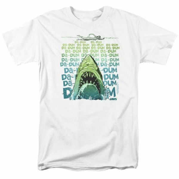 

Jaws Da Dum T Shirt Licensed Shark Movie Retro Tee Classic New White, White;black