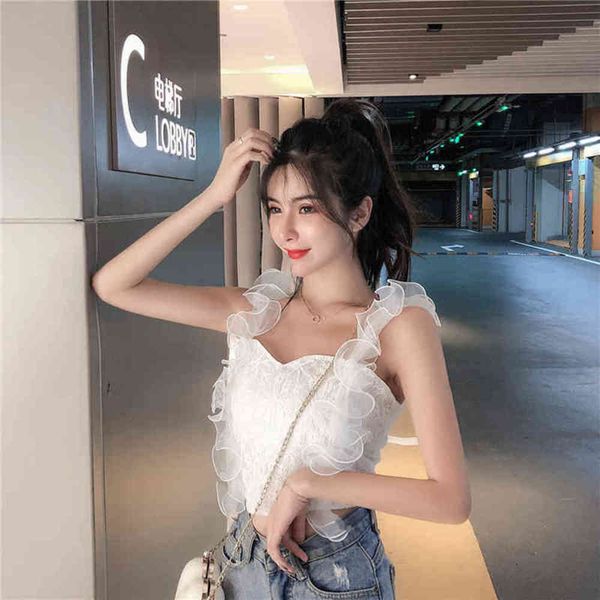 

camis summer women's lace fashion korean wild fungus suspenders short camisole tide gd318 210506, White