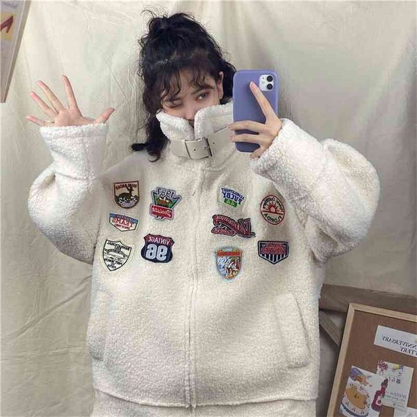 

vintage winter lamb wool thick coat casual street faux fur women jacket korean plus size outwears 210519, Black