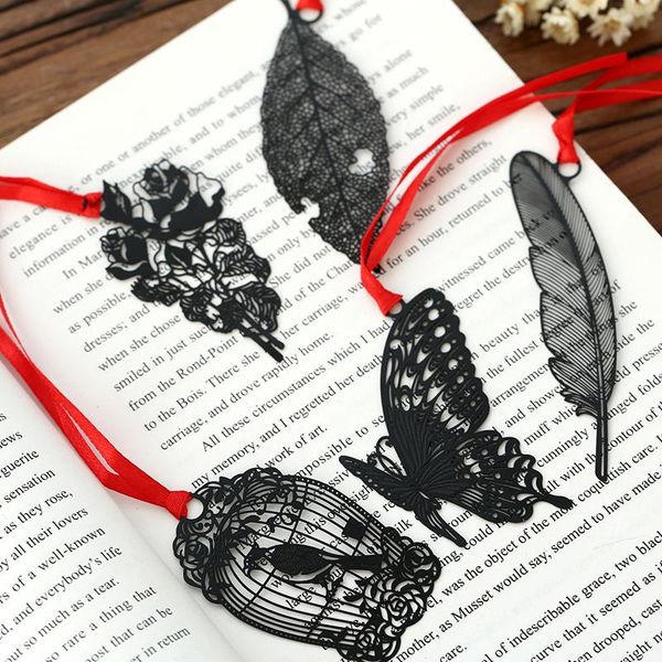 

bookmark 2021 cute kawaii black butterfly feather metal for book paper creative lovely students stationery gift package offeice