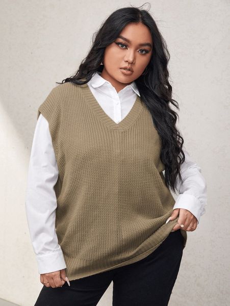 

plus v-neck sweater vest without blouse o1zc#, Black