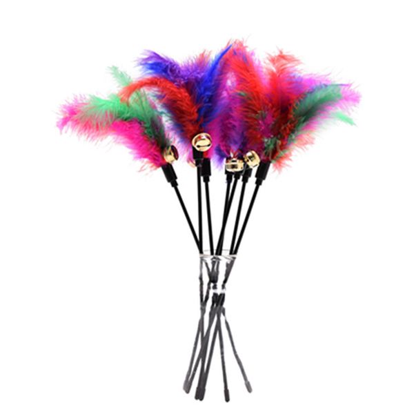 Cat Toys Tease Cat Feather Rod con Bell Pet Kitten Interactive Chase Toy Stick Bells Feathers Long Pole Stuzzica Gatti Forniture BH6175 WLY