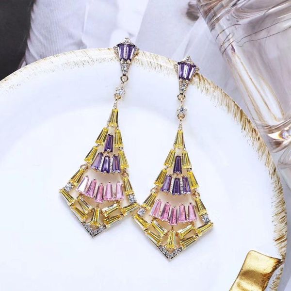

dangle & chandelier colorful cubic zirconia geometry earrings for women shining crystal long rhombus pendant earring brand jewelry wedding j, Silver