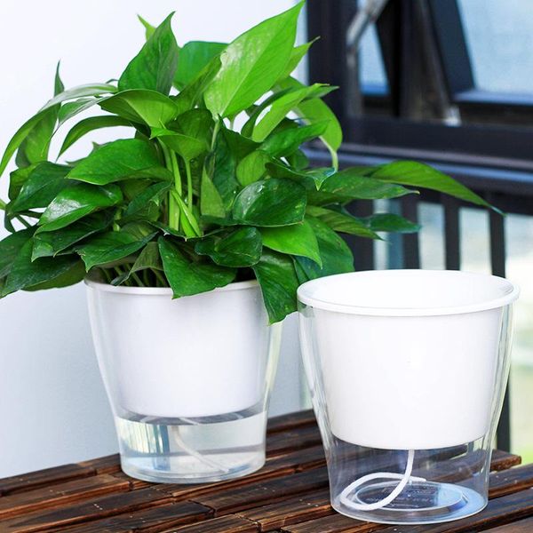 

circular imitation glass double layers transparent self-watering flowerpot planter pots for flowers potted plant deskdecor planters &