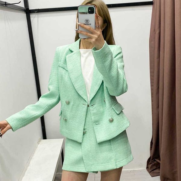 

women suit 2-piece suits za spring collar short casual chic office fashion youth ladies 210601, White