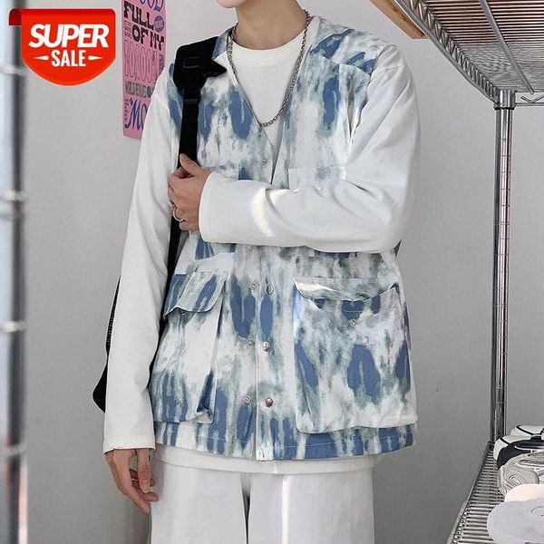 

functional wind vest jacket men's handsome trendy loose bf tie-dye camouflage tooling waistcoat #c827, Black;brown