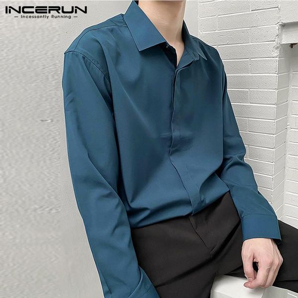 

leisure solid color mens shirts long sleeve lapel collar camisas male button down chemise elegant dress plus size men's casual, White;black