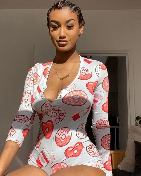 

women's jumpsuits & 2021 women long sleeve jumpsuit fashion skinny pajama onesies rompers elegant homewear pullover comfortable clubwea, Black;white