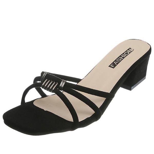 

dress shoes sagace fashion women summer sandals flock square toe gladiator casual party slide, Black