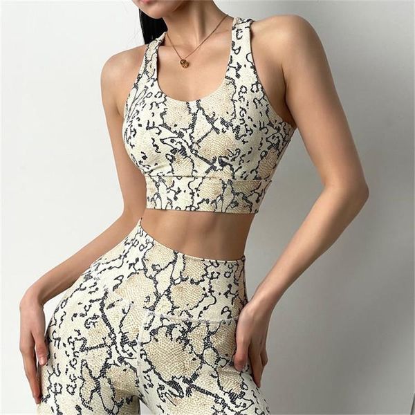 

snake print yoga crop sports wear for ladies gym shockproof running sport bra push up fitness workout vest outfit