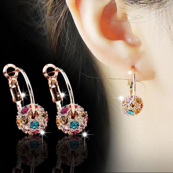 

2021 hoop earring women's lucky bead austrian crystal earrings colorful ball exotic style drill ear fashion jewerly gf student gift 3 g, Golden;silver