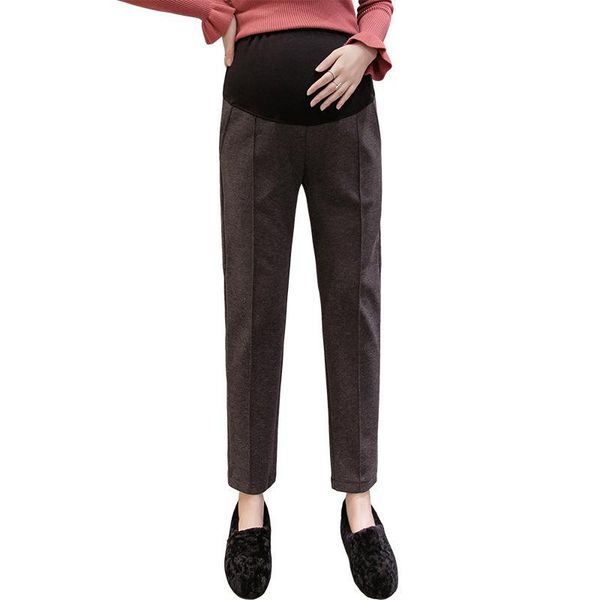 

autumn winter thick woolen maternity pants elastic waist belly straight casual clothes for pregnant women ol pregnancy bottoms, White