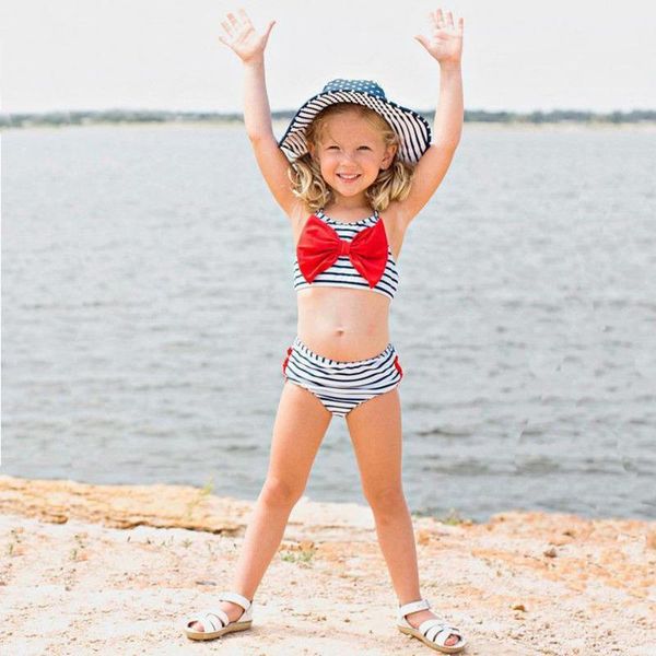 

little girls two-piece blue strip swimsuit kids baby girl bikini suit swimwear bathing swimmer costume clothes, Black