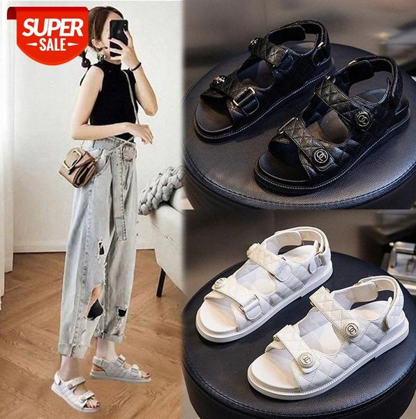 

breathable outer wear casual sandals women korean version all-match flat shoes velcro women's #xv5n, Black