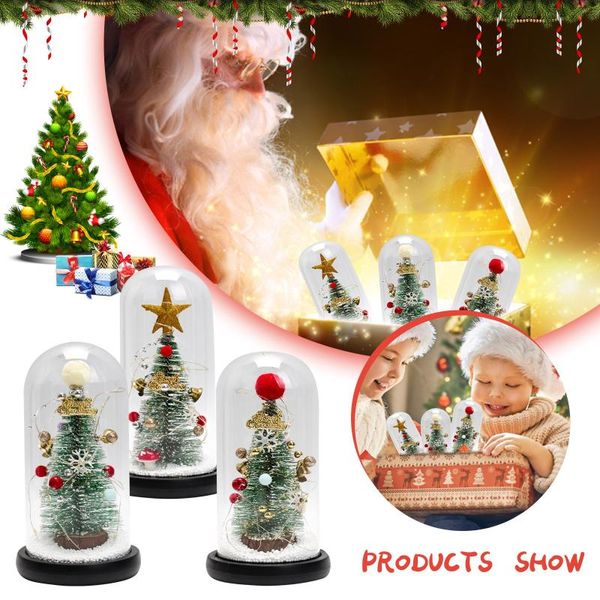 

christmas decorations 2022 year gift wooden glass cover luminous mini tree deskcreative small ornaments
