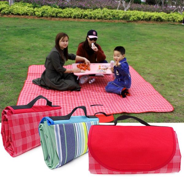 

size plaid outdoor picnic blanket waterproof portable foldable beach mat sleeping pad cushions moistureproof camping equipment pads